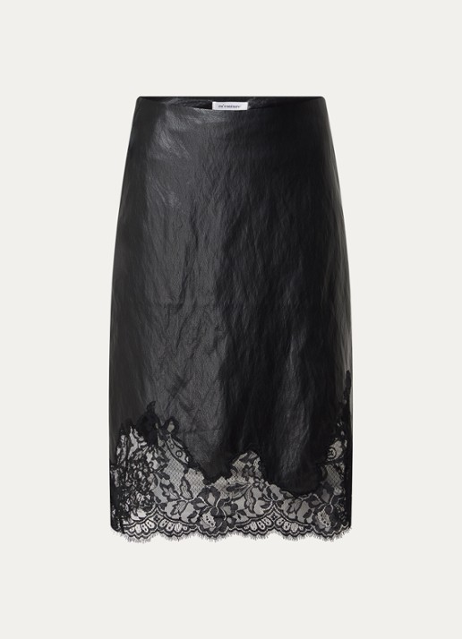 Co'Couture GittCC midi rok van imitatieleer met details van kant - voorkant 2 zwart