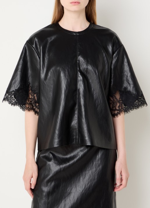 Co'Couture GittCC top van imitatieleer met details van kant