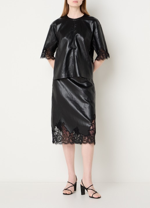 Co'Couture GittCC top van imitatieleer met details van kant - voorkant 2 zwart
