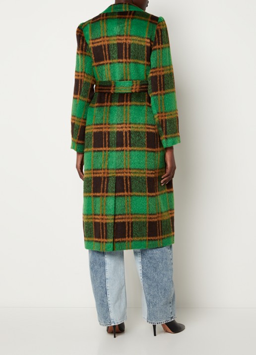 Co'Couture Harlem mantel in wolblend met strikceintuur - achterkant groen