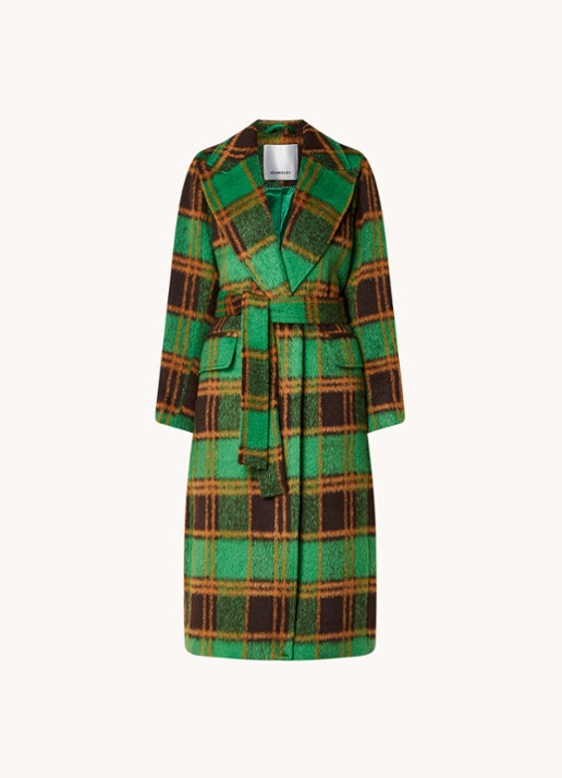 Co'Couture Harlem mantel in wolblend met strikceintuur - voorkant 2 groen
