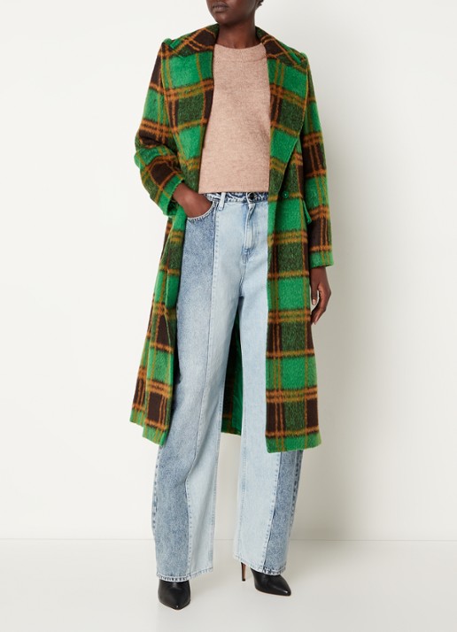 Co'Couture Harlem mantel in wolblend met strikceintuur - voorkant 3 groen