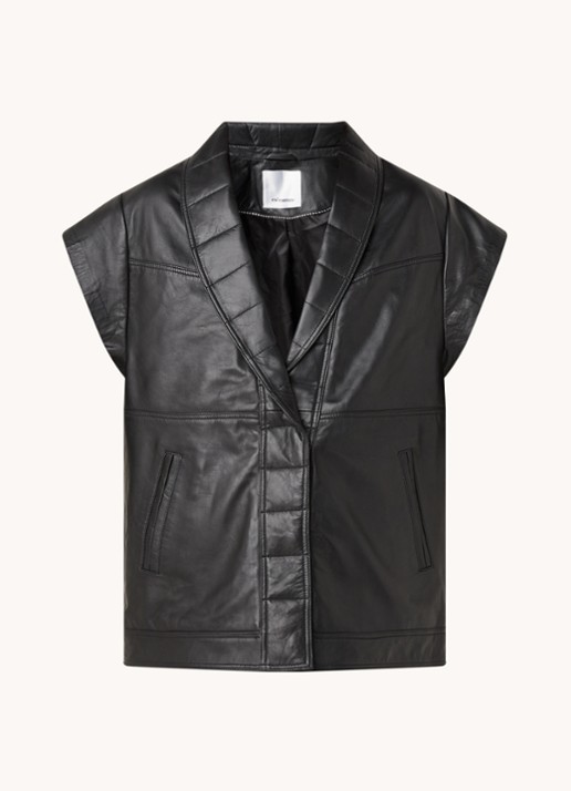 Co'Couture Harvie gilet van lamsleer met steekzakken - voorkant 3 zwart