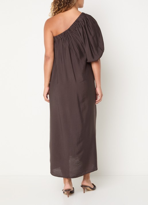 Co'Couture HeraCC one shoulder maxi jurk - achterkant donkerbruin