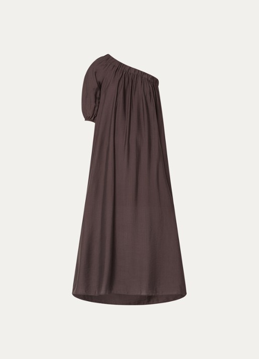 Co'Couture HeraCC one shoulder maxi jurk - voorkant 3 donkerbruin