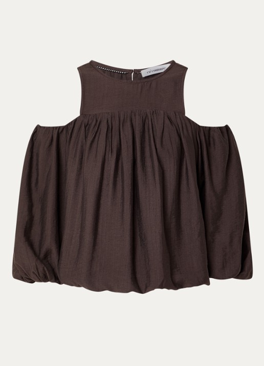 Co'Couture Herra A-lijn top met ballonmouw - voorkant 3 donkerbruin
