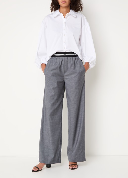 Co'Couture High waist loose fit pantalon met steekzakken - voorkant 2 grijs