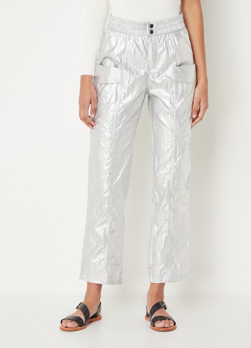Co'Couture High waist straight fit cargobroek met metallic finish - detail zilver