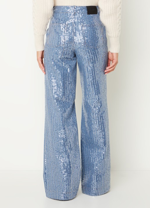 Co'Couture High waist straight leg jeans met medium wassing en pailletten - achterkant indigo