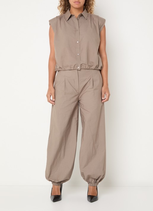 Co'Couture High waist tapered fit broek met steekzakken - voorkant 4 beige