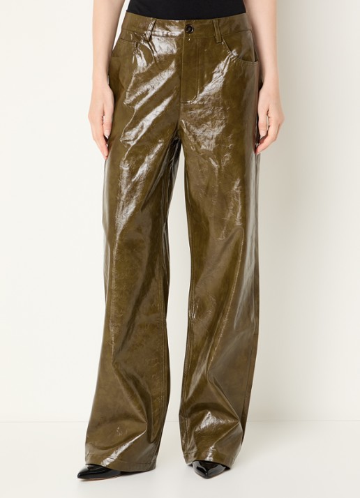 Co'Couture High waist wide fit broek van imitatieleer met steekzakken