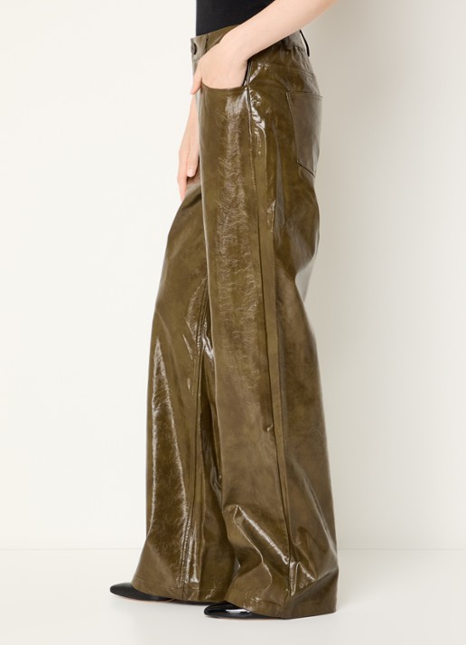 Co'Couture High waist wide fit broek van imitatieleer met steekzakken - detail 5 mosgroen