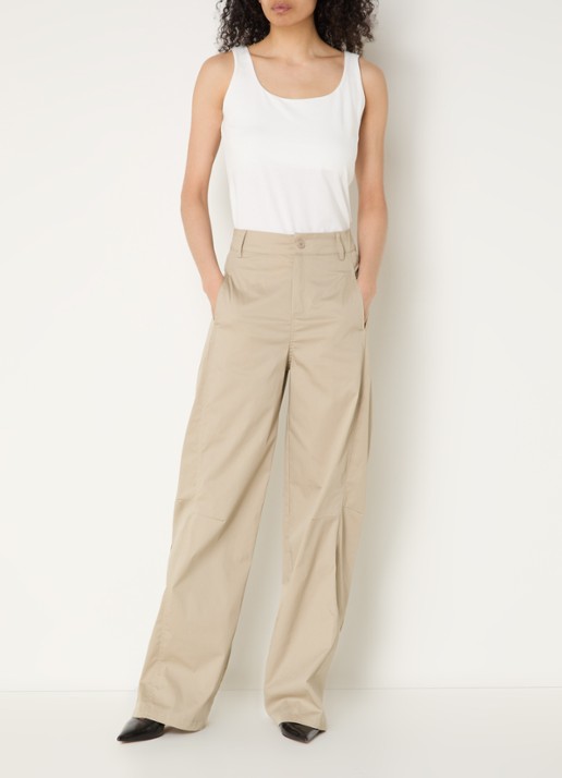 Co'Couture High waist wide fit chino met steekzakken - voorkant 4 beige