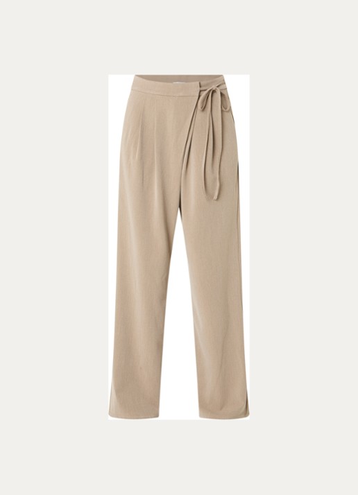 Co'Couture High waist wide fit pantalon met steekzakken - voorkant donkerbeige