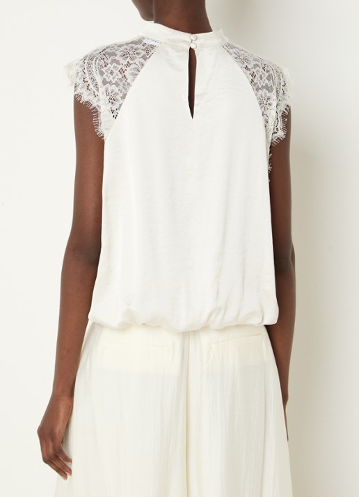 Co'Couture IdunCC top van satijn met details van kant - achterkant gebroken wit