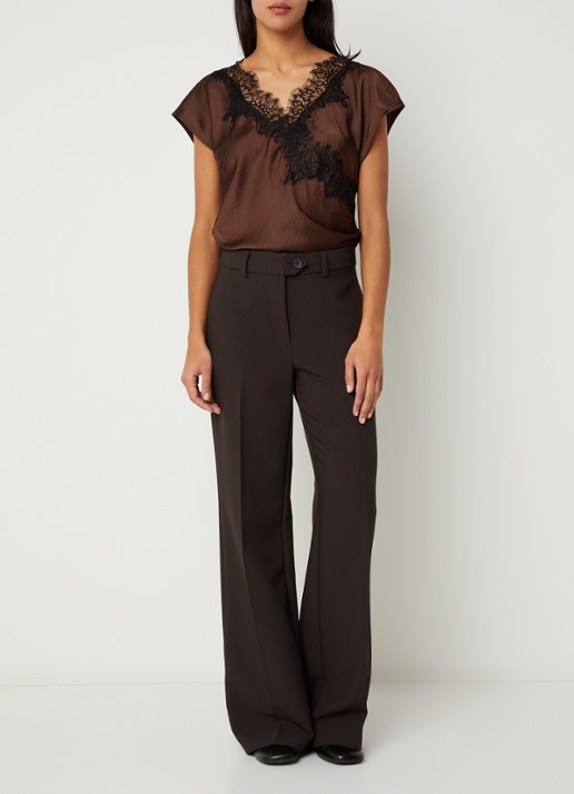 Co'Couture Iduncc top van satijn met kant - voorkant 3 bruin