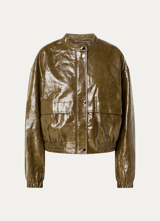 Co'Couture Jack van imitatieleer met glanzende finish - voorkant 3 mosgroen