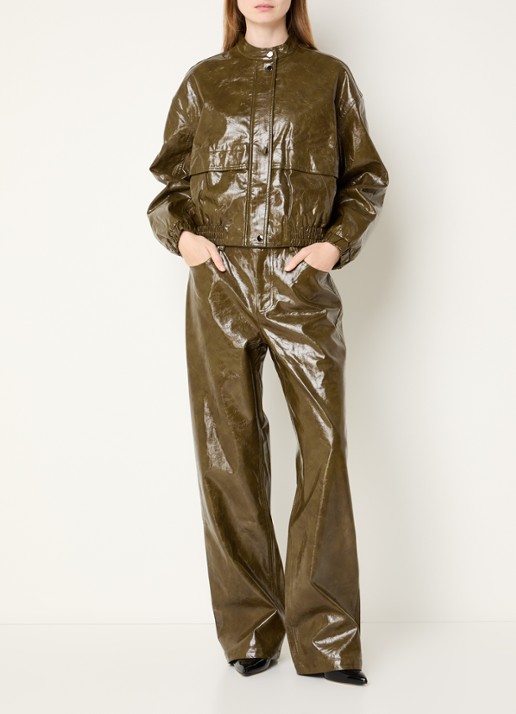 Co'Couture Jack van imitatieleer met glanzende finish - voorkant 4 mosgroen