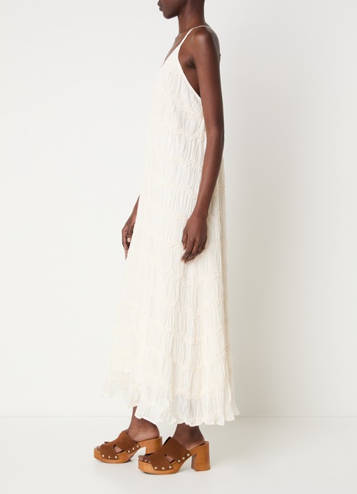 Co'Couture JerryCC maxi jurk met ruches en volant - voorkant 2 gebroken wit