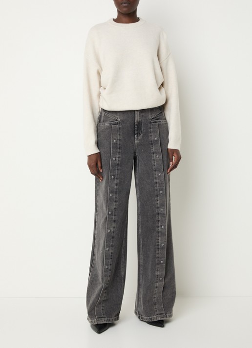 Co'Couture Kellan high waist loose fit jeans met studs - voorkant 3 middengrijs