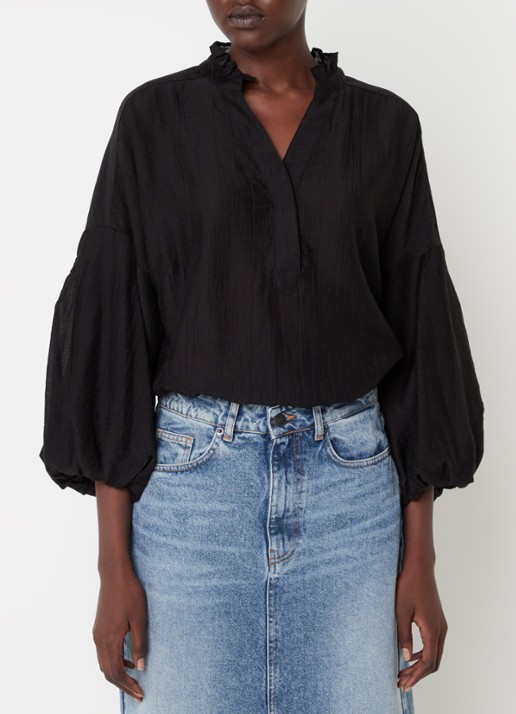 Co'Couture Kendra blouse met ballonmouw - detail 2 zwart