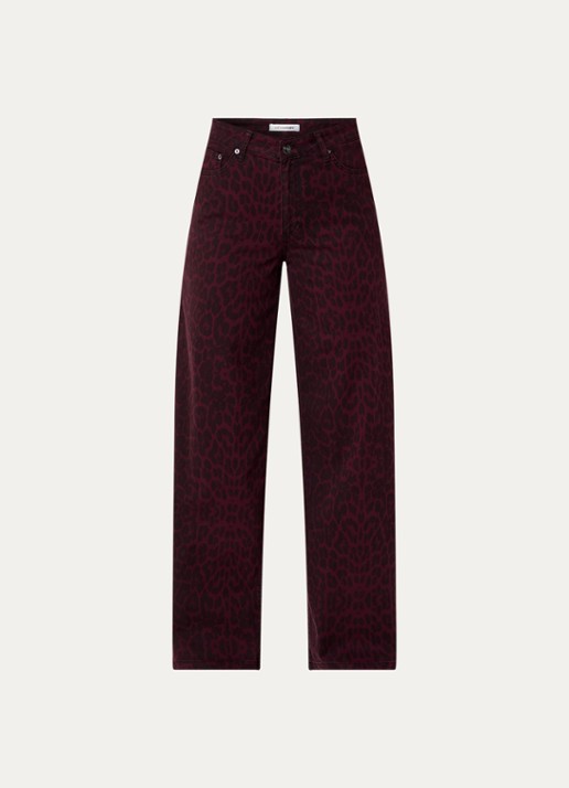Co'Couture Leo high waist wide leg jeans met panterprint - voorkant 4 bordeauxrood