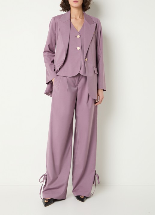 Co'Couture Liam high waist wide fit panatlon in wolblend met gestrikt detail - voorkant 3 oudroze