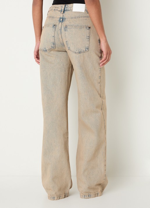 Co'Couture Maura high waist straight leg jeans met verwassen afwerking - achterkant zand