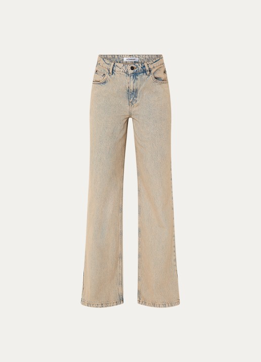 Co'Couture Maura high waist straight leg jeans met verwassen afwerking - voorkant 2 zand