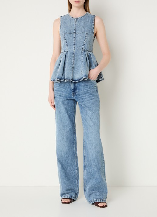 Co'Couture Mid waist flared jeans met medium wassing - voorkant 4 indigo