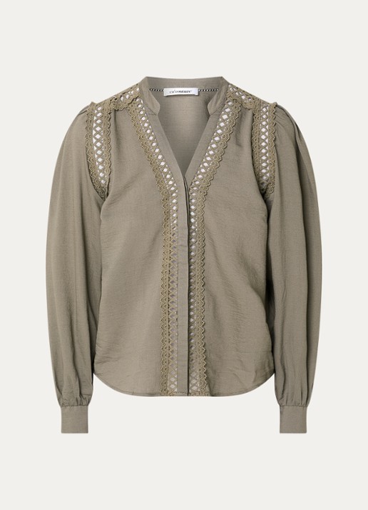 Co'Couture Notis blouse met opengewerkt dessin - voorkant 2 bronsgroen
