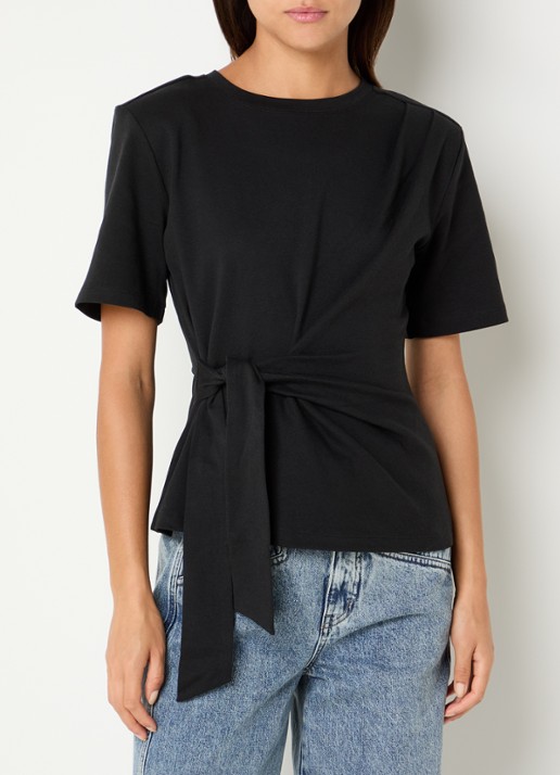 Co'Couture Orianne T-shirt met strikceintuur - detail 3 zwart