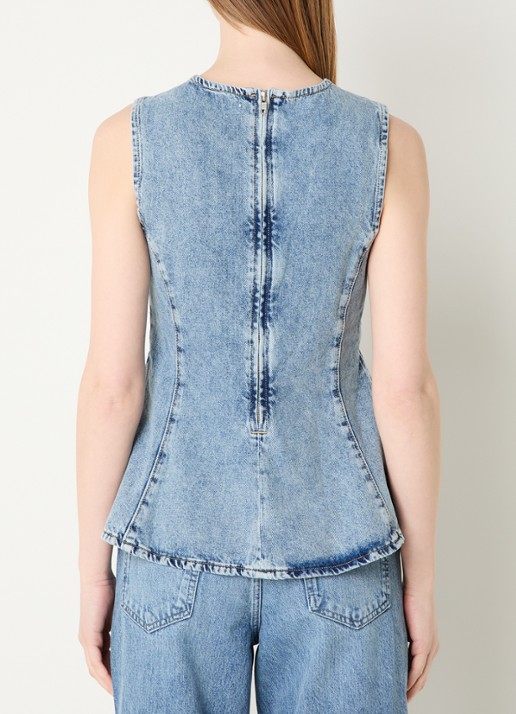Co'Couture Pancycc top van denim met peplum - achterkant indigo
