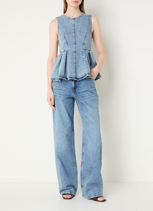 Co'Couture Pancycc top van denim met peplum - voorkant 3 indigo