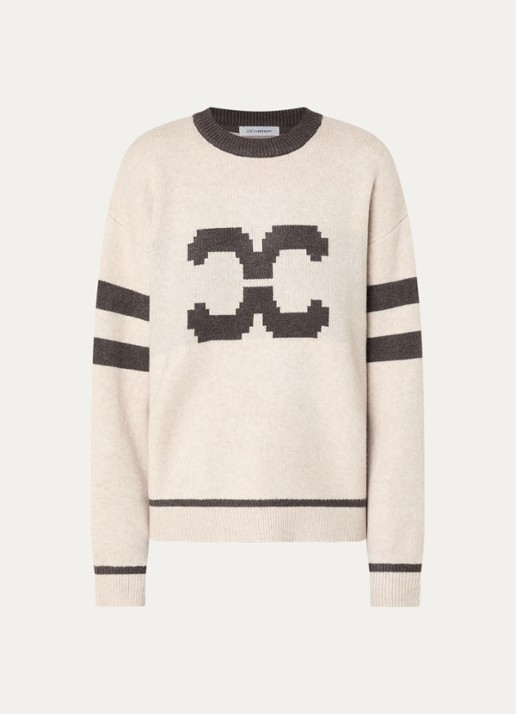 Co'Couture Row Coco fijngebreide trui met ingebreide logoprint - voorkant 3 gebroken wit
