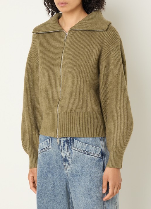 Co'Couture Row grofgebreid vest met opstaande kraag - detail groen