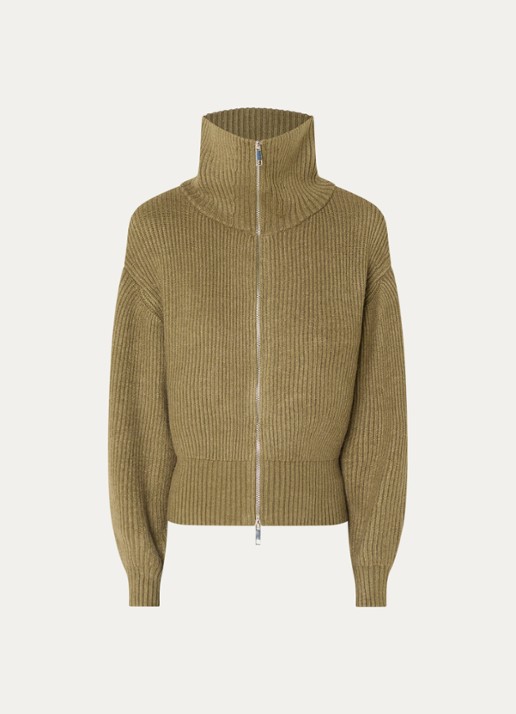 Co'Couture Row grofgebreid vest met opstaande kraag - voorkant 2 groen