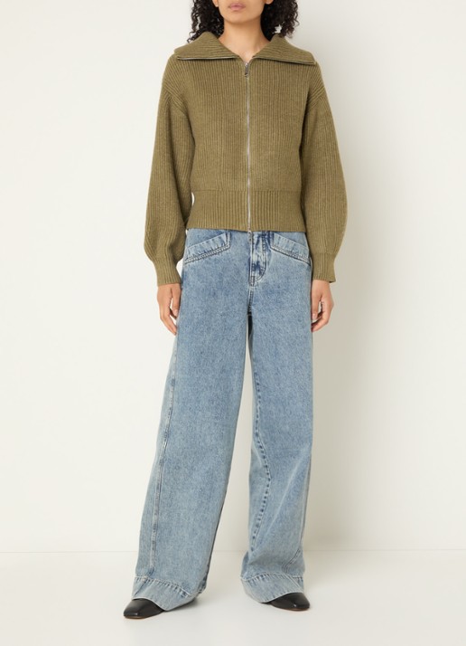 Co'Couture Row grofgebreid vest met opstaande kraag - voorkant 3 groen