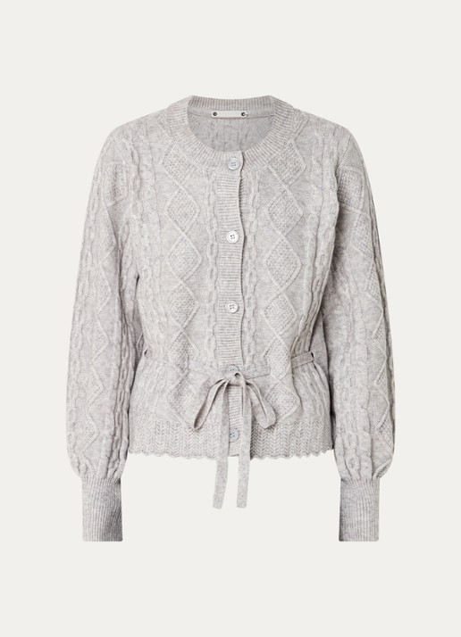 Co'Couture Row kabelgebreid vest met strikceintuur  - voorkant 2 grijsmele
