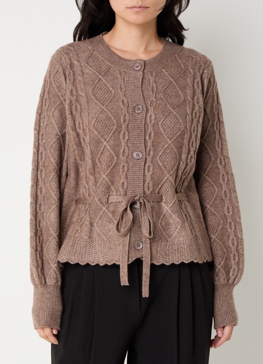 Co'Couture Row kabelgebreid vest met strikceintuur  - detail 4 bruin