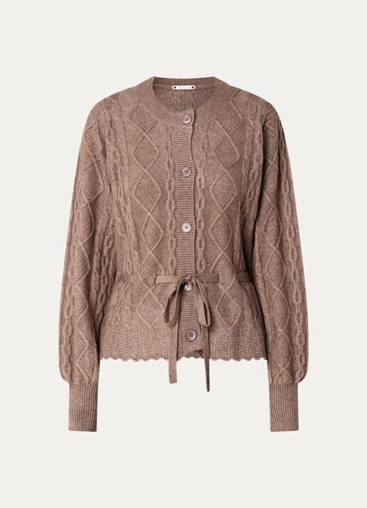 Co'Couture Row kabelgebreid vest met strikceintuur  - voorkant 2 bruin