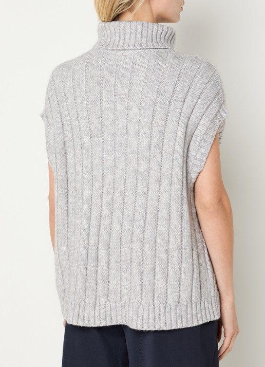 Co'Couture Row oversized kabelgebreide spencer met col - achterkant 3 grijsmele