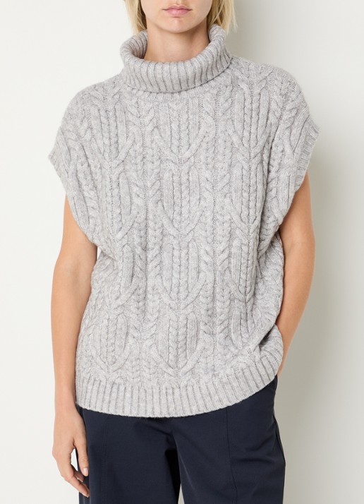 Co'Couture Row oversized kabelgebreide spencer met col - detail 4 grijsmele