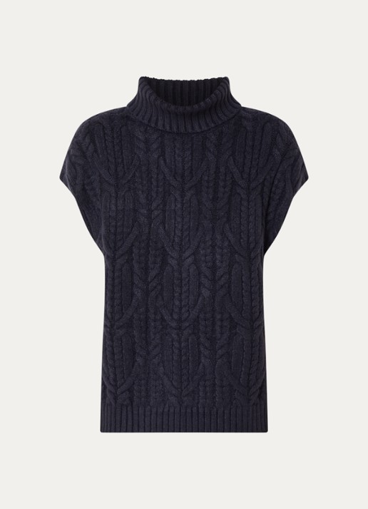 Co'Couture Row oversized kabelgebreide spencer met col - voorkant 2 blauw