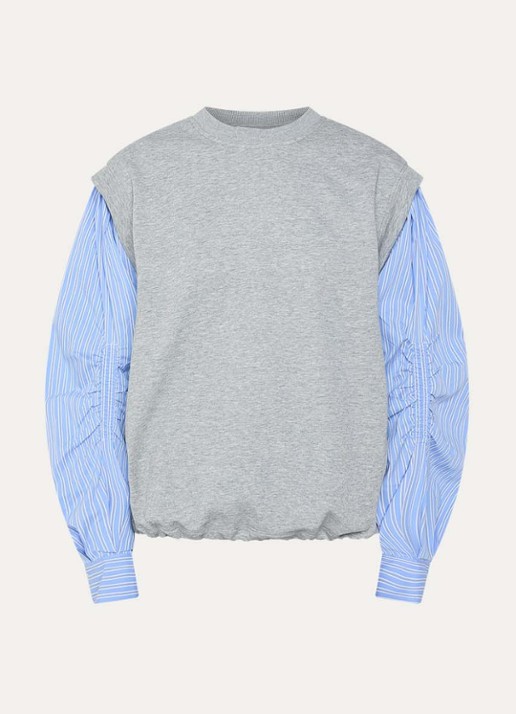 Co'Couture Sabina sweater met ballonmouw en streepprint - voorkant grijs