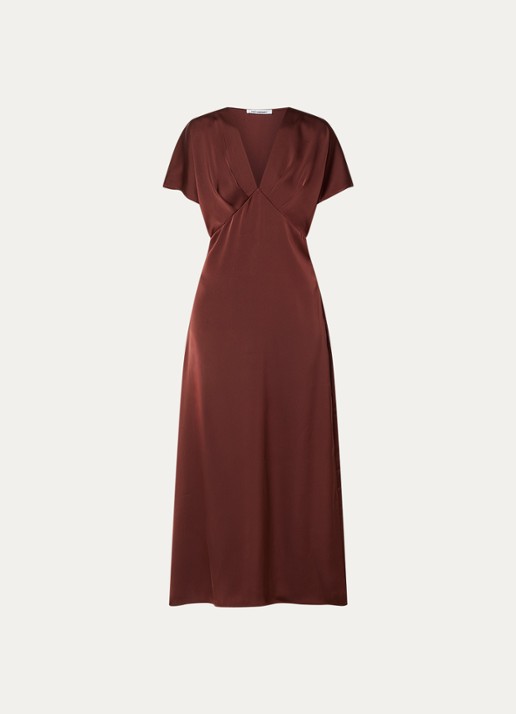 Co'Couture Safira maxi tuniekjurk van satijn  - voorkant 2 roodbruin