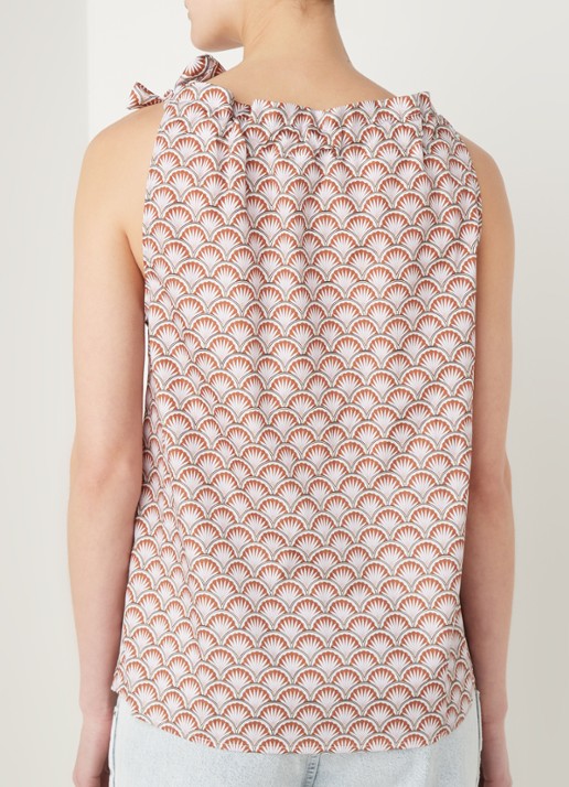 Co'Couture Saki mouwloze top met print - achterkant roestbruin