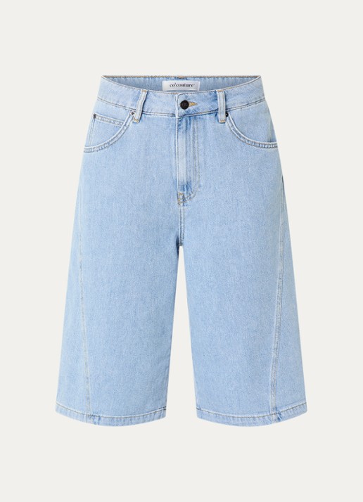 Co'Couture SharonCC high waist straight leg korte broek van denim met lichte wassing - voorkant 3 indigo