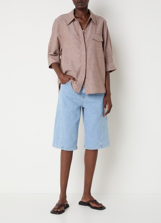 Co'Couture SharonCC high waist straight leg korte broek van denim met lichte wassing - voorkant 4 indigo