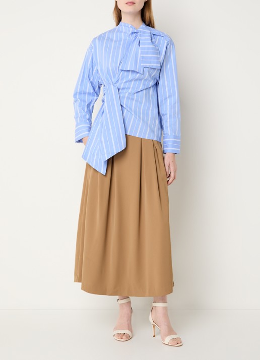 Co'Couture Shira tuniek met streepprint en sjaalkraag - voorkant 3 blauw